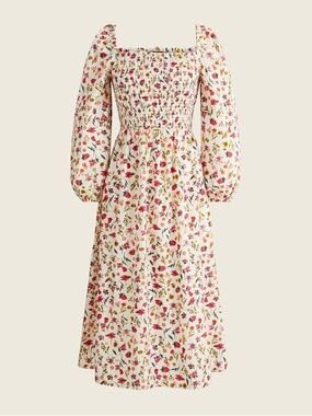 J. Crew Smocked puff-sleeve dress in vintage floral